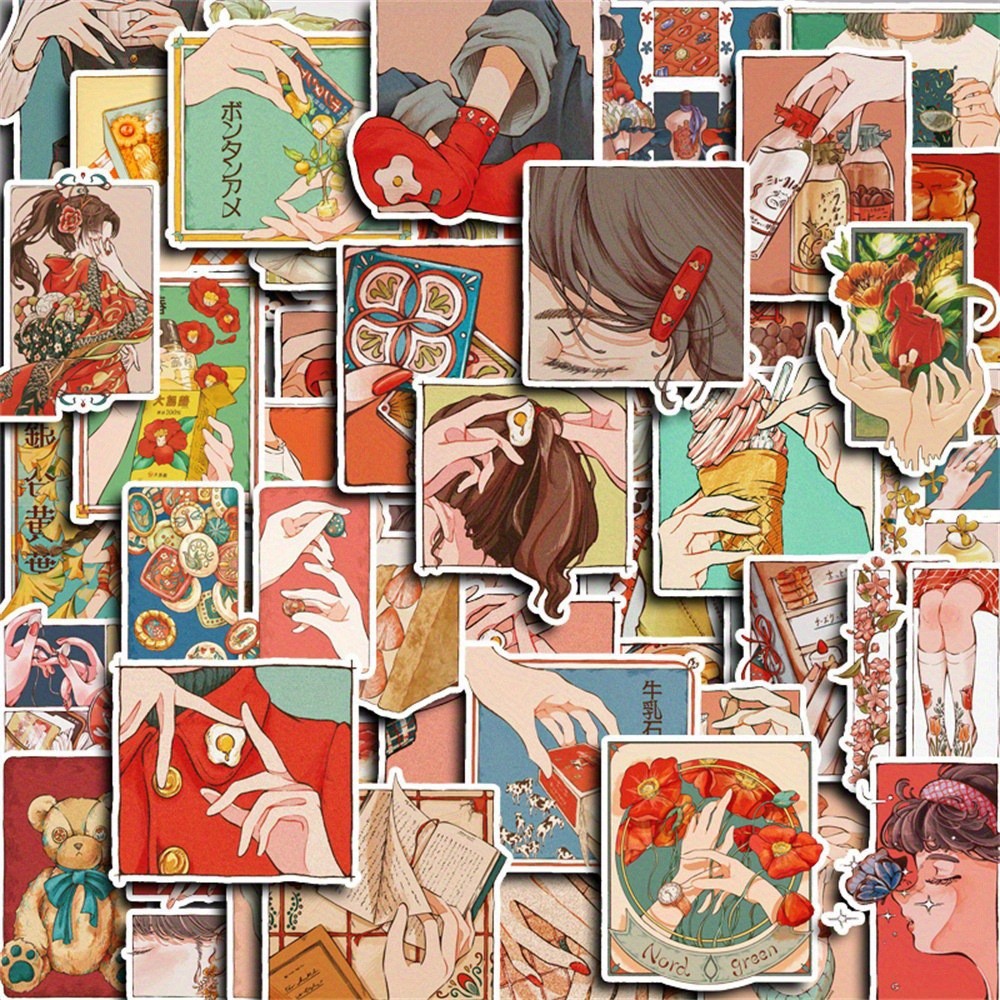 Japanese Lifestyle Anime - 50 autocollants décoratifs de style vintage
